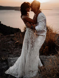 Ein-Schulter-Strand-Hochzeitskleid mit Schlitz