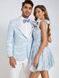 Blauer Jacquard-Anzug mit spitzem Revers 2-teilig für Herren