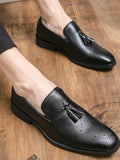 Schwarzes Leder Fransen Slip-On Herren Schuhe