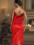 Rotes Roaring Gatsby Flapper Kleid mit Fransen