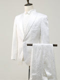 Jacquard Ein Knopf Weißer Schal Revers Herren Anzüge