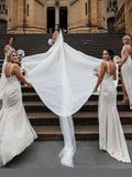 Elfenbeinfarbenes Etuikleid aus Chiffon mit Rüschen, langes Brautjungfernkleid mit Schlitz