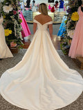 Schulterfreies Weißes Korsett Einfaches Langes Brautkleid mit Taschen