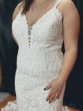 Meerjungfrau V-Ausschnitt Weiß Übergröße Spitze Brautkleid