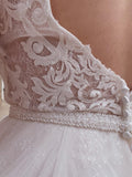 A-Linie Tüll Weiß Lang Übergröße Brautkleid mit Perlen