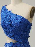 Eine Schulter Meerjungfrau Königsblaues Pailletten Ausgeschnittenes Ballkleid mit Schlitz