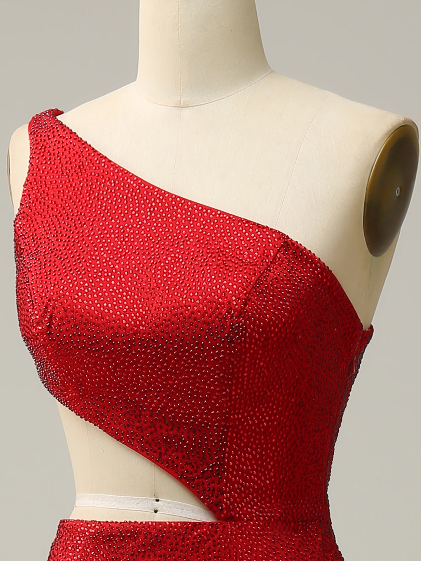 Eine Schulter Meerjungfrau Rot Ausgeschnitten Ballkleid mit Perlstickerei