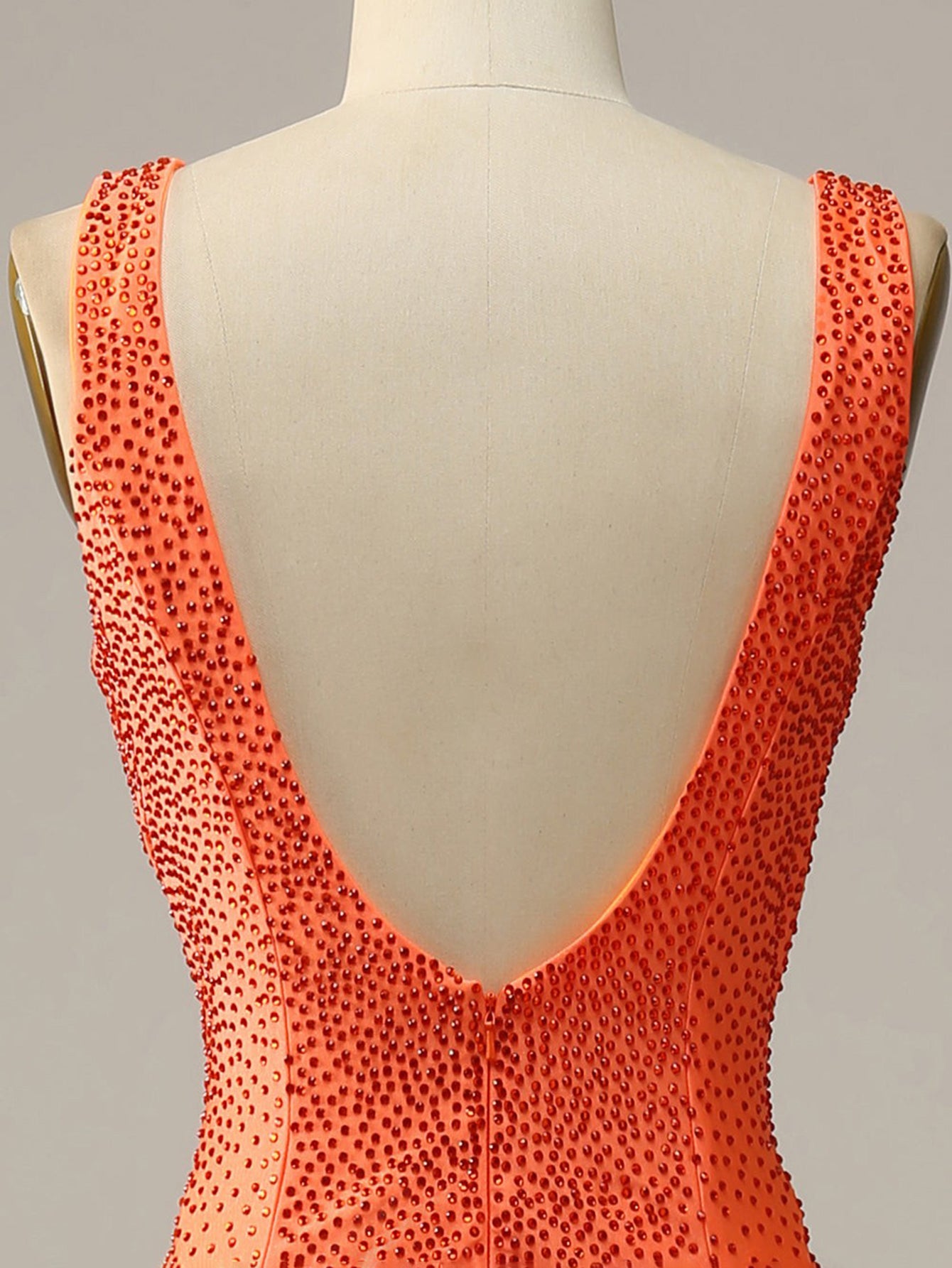 V-Ausschnitt Rückenfrei Perlen Orange Ballkleid