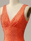 V-Ausschnitt Rückenfrei Perlen Orange Ballkleid
